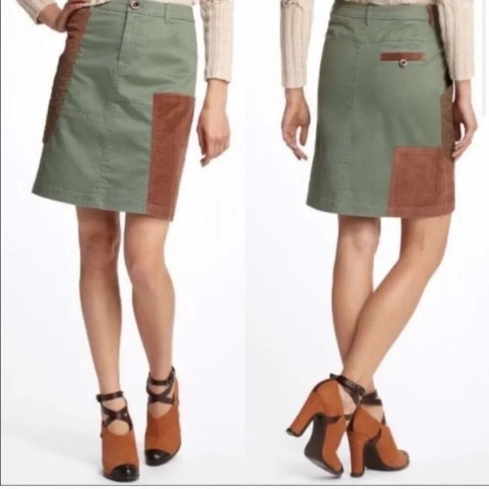 NWOT Anthro Meadow Rue Patchwork Cargo A-Line Skirt‎ Pockets Size 10